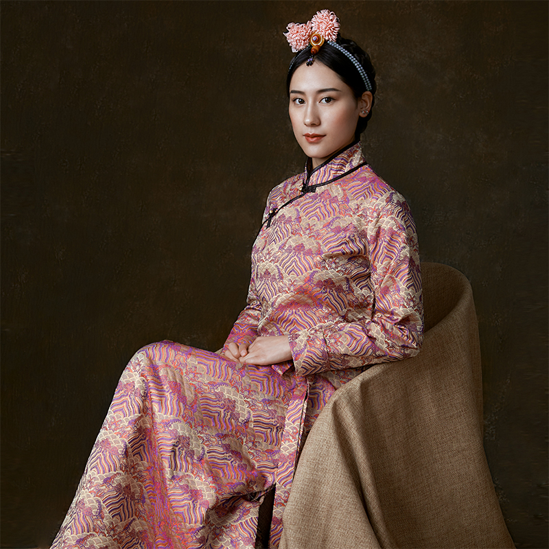 Vintage brocade satin Chinese style stand-up collar Tibet travel clothes Female spring and autumn Tibetan clothing does not dye Tibetan clothing