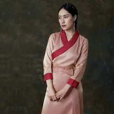 Pink black Tibetan lapel Tibetan clothes female Daily Tibetan clothing women (physical is long sleeves)