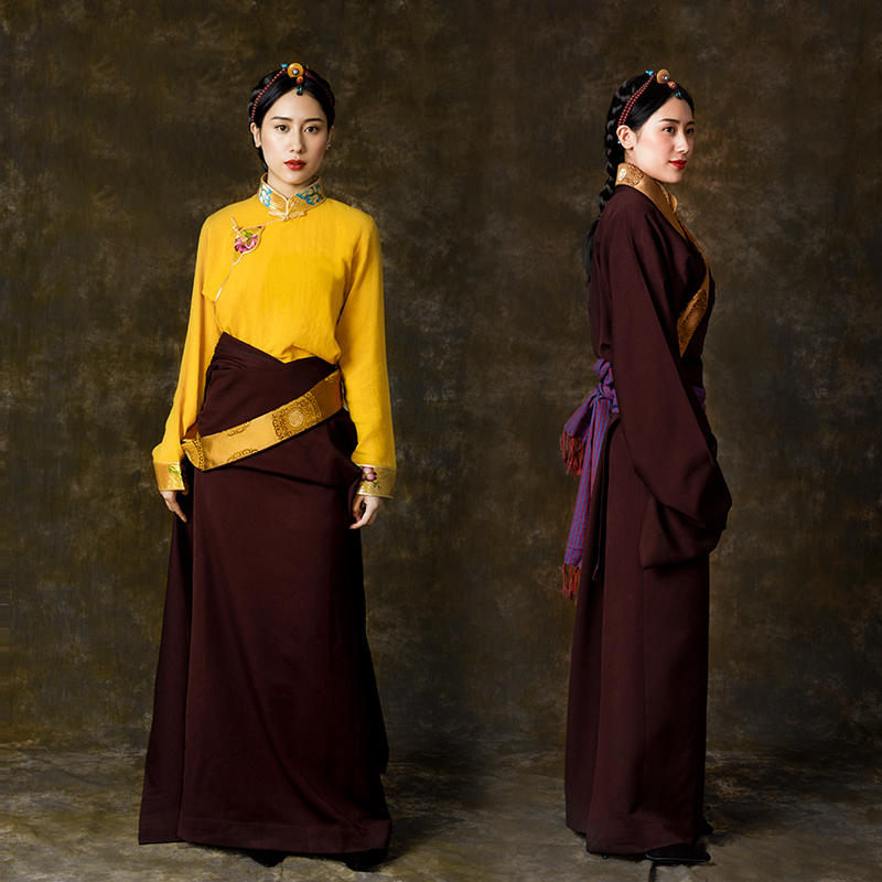 Classic Tibetan dress female Tibetan robe spring and Autumn 2021 Tibetan suit travel photo clothes Tibet Qinghai travel
