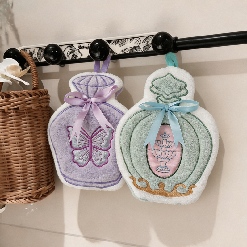 Creative Perfume Bottle-Shaped Hand Towel, Hanging Type, Thickened Coral Velvet, Absorbent, Quick-Drying, Home Decoration Bathroom Handkerchief