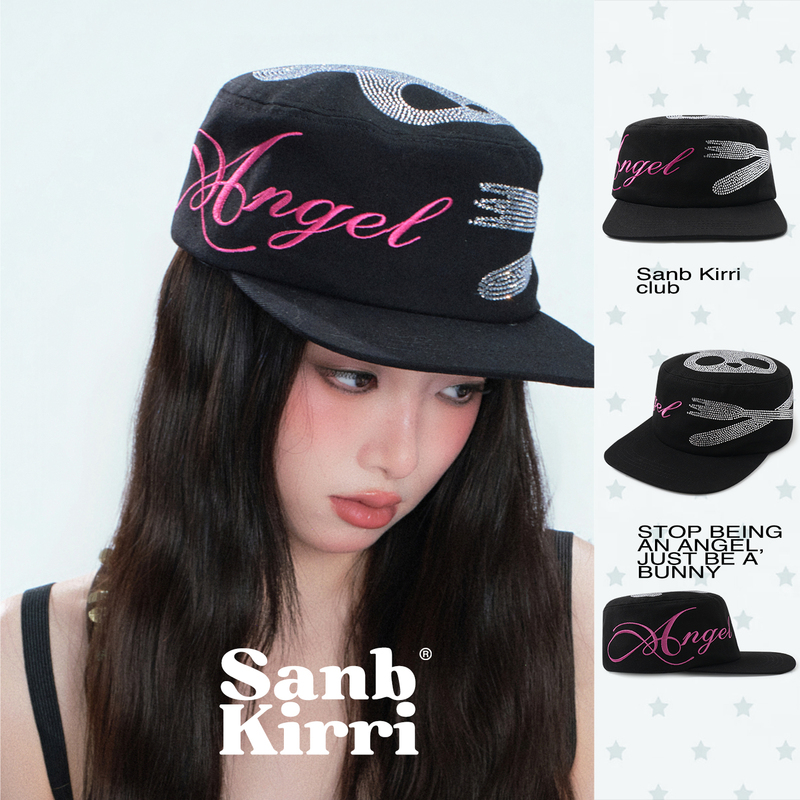 Sanb Fun and Quirky Flat-Top Hat, Korean Cartoon Street Style, Sweet and Cool Y2K Dark Niche Heavy-Duty Face-Slimming Pillbox Hat