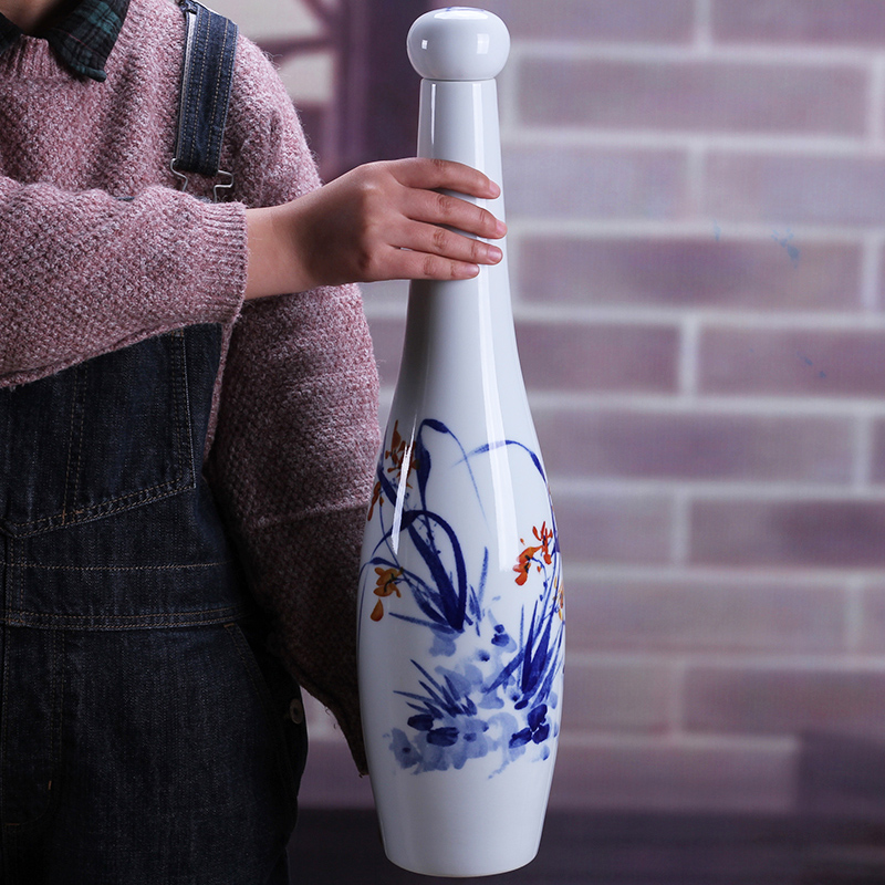 Jingdezhen porcelain 5 jins of hand - made of ceramic terms bottle 5 jins of jars hip flask with long youligong bottle