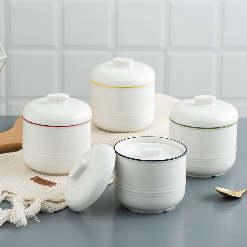 Ming up with cover ceramic cup water stew stewed bird 's nest small steamed egg to use double cover household stew pot soup bowl bladder
