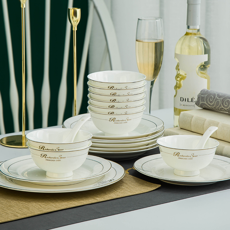 Jingdezhen porcelain tableware ipads plate of household rice bowls western food steak dish dish dish suits for rainbow such as bowl chopsticks mercifully