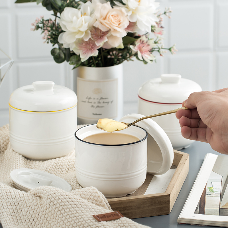 Ming up with cover ceramic cup water stew stewed bird 's nest small steamed egg to use double cover household stew pot soup bowl bladder
