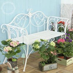 Outdoor Garden Bench, Outdoor Wrought Iron Table and Chair Three-Piece Set, Open-Air Balcony, Courtyard, Park, Photography Props, Double Chair