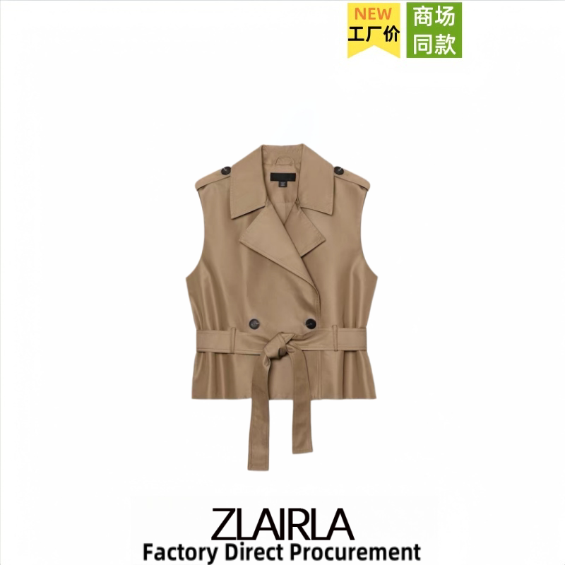 Za Women's Clothing Spring/Summer New Arrival Commuting Style Sleeveless Lapel Tie Double-Breasted Vest with Belt 6318053