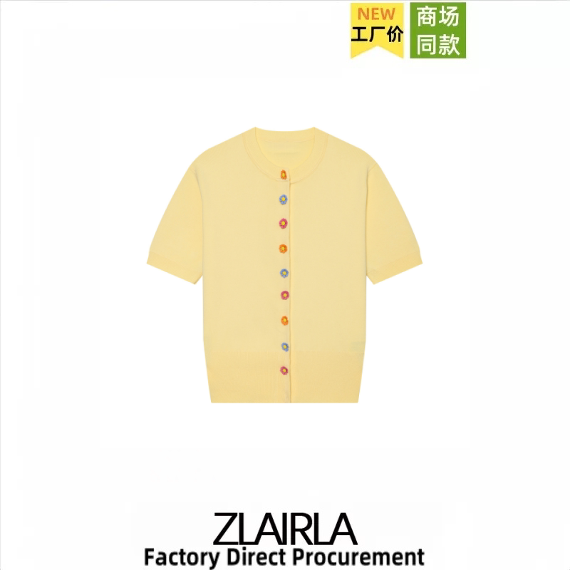 Za Women's Clothing Summer New Arrival Age-Reducing Casual Versatile Round Neck Floral Button Short Sleeve Knitted Jacket 5536051
