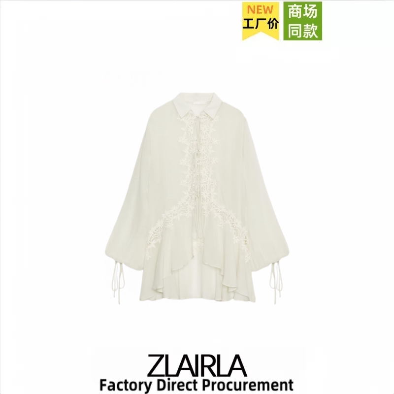 Za Women's Clothing Early Autumn New Fashionable and Versatile Slightly See-Through Long-Sleeved Lapel Embroidered Lace Shirt 5919203 Za Women's Clothing Early Autumn New Fashionable and Versatile Slightly See-Through Long-Sleeved Lapel Embroidered Lace Shirt 5919203