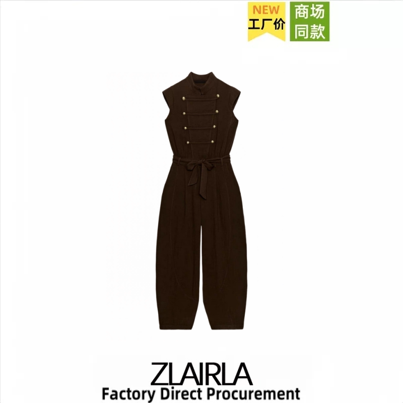 Za Women's Clothing Summer New Fashion Versatile Sleeveless Stand Collar Knot Belt Wide Leg Jumpsuit 2945741