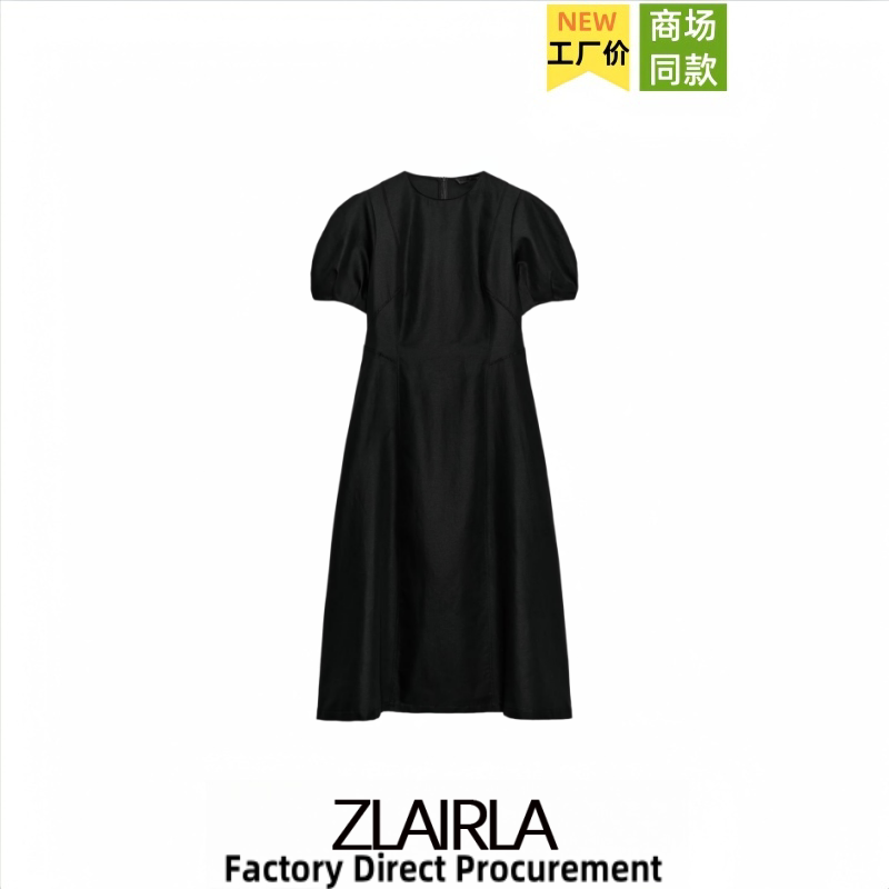 Za Women's Clothing New Black Hepburn Style Commuting Elegant Versatile Linen Blend Midi Dress 5289025