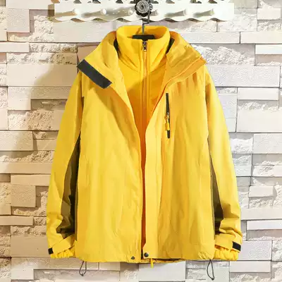 Winter outdoor jacket men's and women's Tide brand plus velvet thickened windproof waterproof three-in-one detachable mountaineering jacket