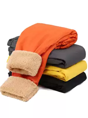 Autumn and winter lamb cashmere outdoor children's assault pants boys and girls windproof waterproof plus velvet thickened ski cold and warm