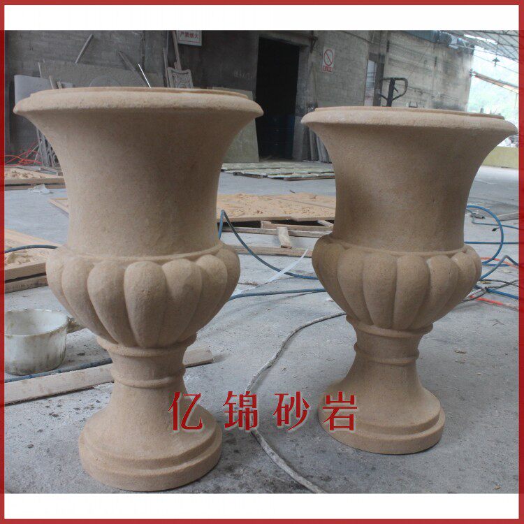 Sandstone sculpture European-style flower pot flower pot garden forest landscape engraving bonsai furniture swaying pieces-simple flower pots