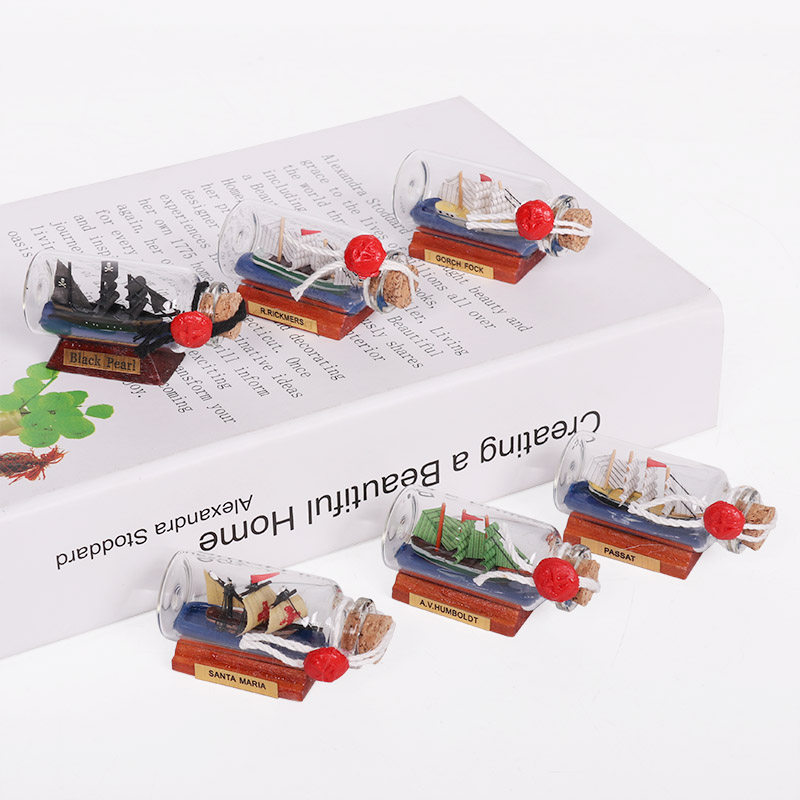 Mediterranean style glass bottle drift bottle mini bottle in boat car decoration children's room living room decoration gift decoration