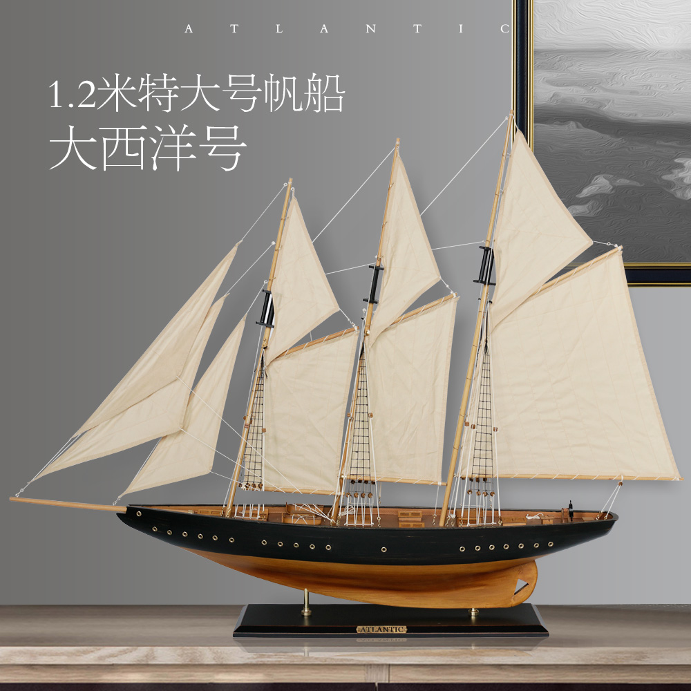 Atlantic Retro Mediterranean Style Solid Wood Sailing Model Home Living Room Decoration Ornaments Annual Meeting Prizes