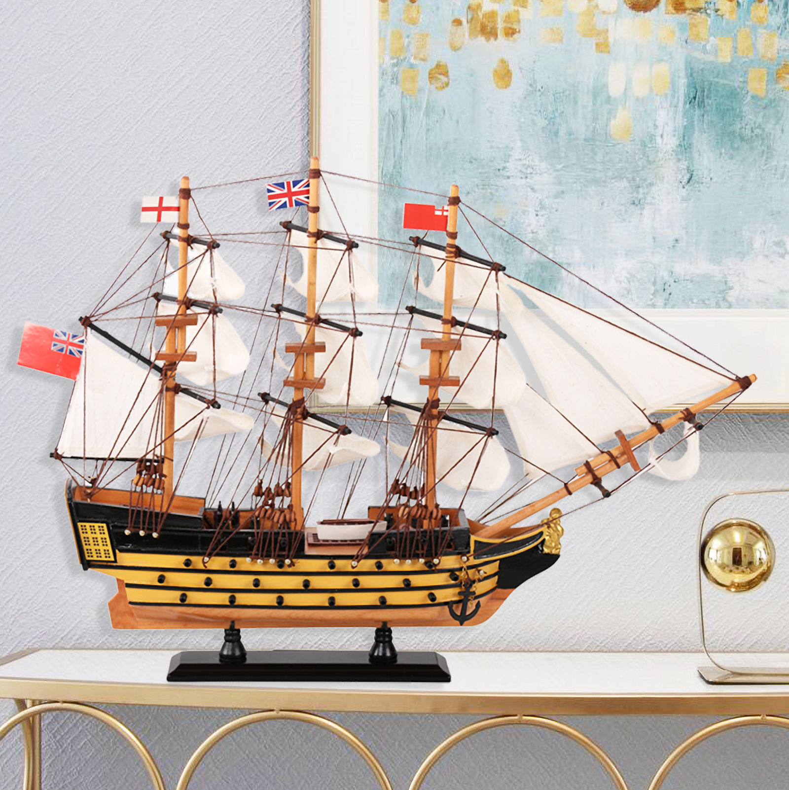Victory solid wood sailing ship model desk handicraft decoration smooth sailing graduation boy birthday gift