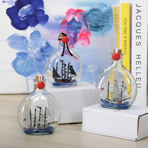 Handmade glass drift bottle boat Black Pearl smooth sailing Pirate sailboat ornament model graduation gift