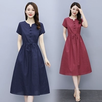 Летнее платье, ретро приталенный корсет для отдыха, юбка, из хлопка и льна