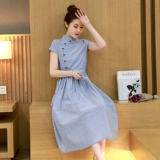 Летнее длинное платье, этническое ципао, ретро приталенная длинная юбка, из хлопка и льна, средней длины, этнический стиль, высокая талия