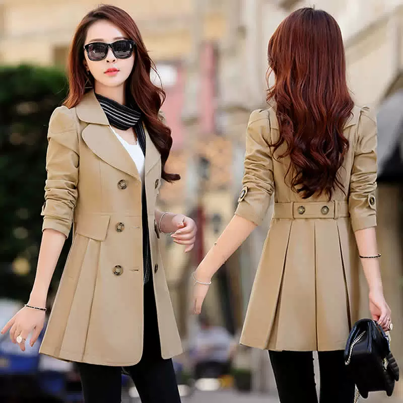 Áo gió của phụ nữ mùa xuân và mùa thu dài trung mặc của phụ nữ - Trench Coat