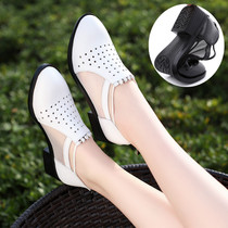 2022 Summer new genuine leather flat bottom Baotou sandal flat heel hollowed-out mesh yarn women shoes Soft bottom comfortable and breathable single shoes
