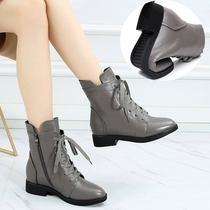 2022 spring autumn genuine leather flat bottom short boots flat heel chaise lace-up woman boots big code Inn wind Martin boots Soft bottom single boot