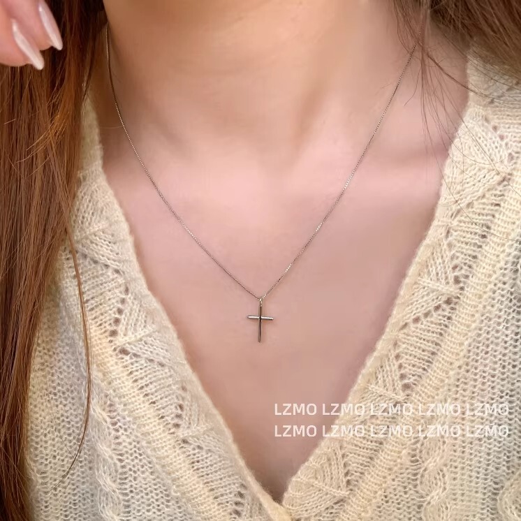 Lzmo Minimalist Cross | S925 Sterling Silver Cross Necklace Bracelet for Women, Minimalist Style, Korean and Japanese Simple Design.