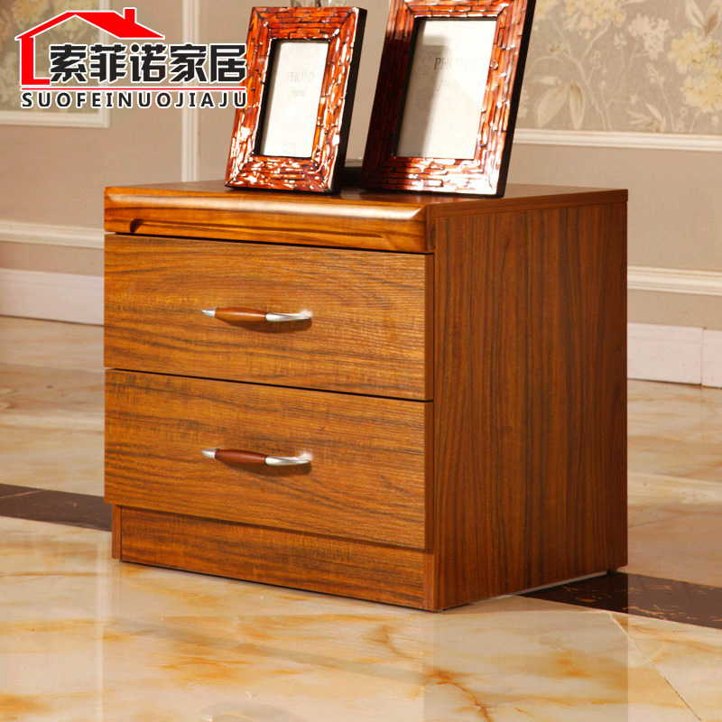 Solid wood bedside table plank wood storage side cabinet ebony wood color rubber wood simple modern Chinese bedroom furniture