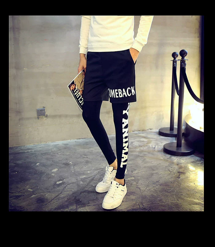 Quần short nam mùa hè quần hip hop chạy quần thể thao nam tights Quần legging mỏng giả hai mảnh thủy triều