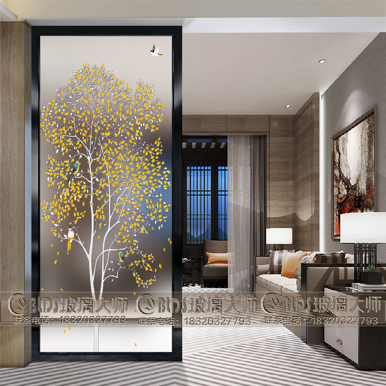 Artistic glass partition living room modern dry and wet area translucent entrance frosted screen into the aisle TV background wall