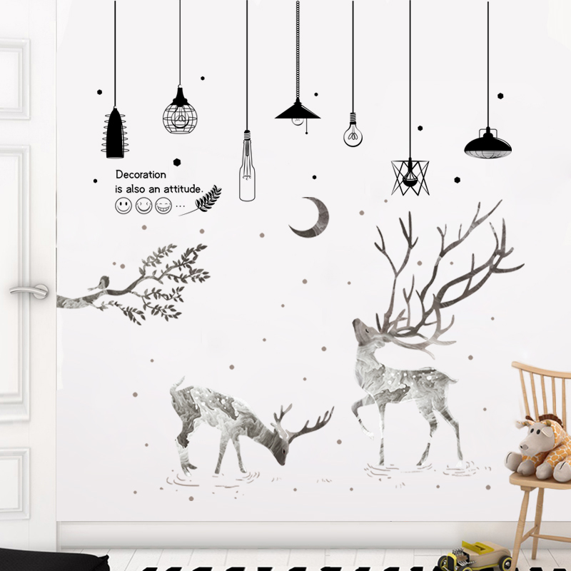 Creative Nordic elk wall stickers living room porch sofa TV background wall personalized decorative wallpaper stickers self-adhesive