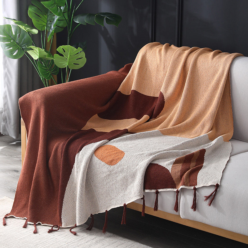 Morandi retro color geometric sofa cover sofa towel modern minimalist Nordic cotton multi-functional blanket