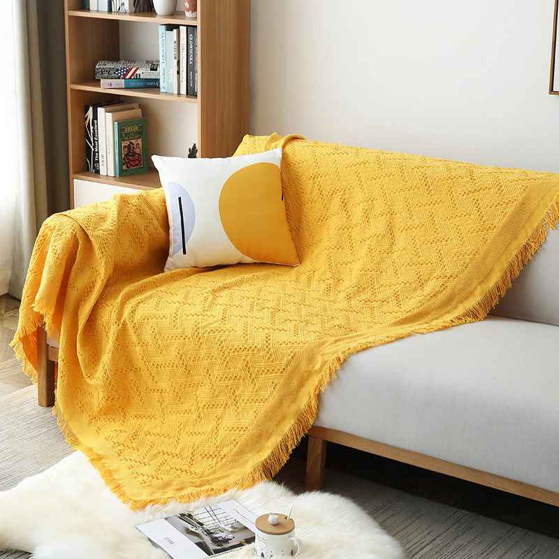 Sofa cover cloth personalized turmeric lazy cushion Nordic simple four seasons universal solid color sofa cushion cover all-inclusive towel