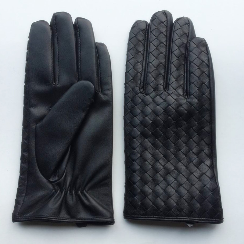 Genuine Leather Gloves for Men, Autumn and Winter, Warm, Bv Style, Fleece-Lined, Thickened, Driving Gift, Boss Woven Touchscreen Goatskin Gloves