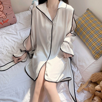 Shirt Sleepwear Woman Summer Thin 2023 years Long style Boyfriend Wind Short Sleeve Sexy Shirt Ice Silk Loose Sleeping Dress