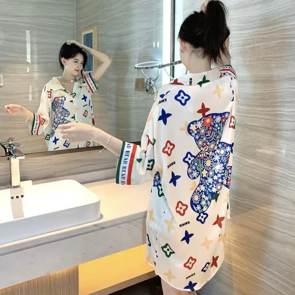 Ice Sleeping Dress Summer Red Blast 2023 New Short Sleeve Sleeping Sleeper Sexy Shirt Shirt Pajamas