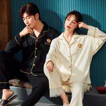 Spring Autumn Season Womens Sleepwear Long Sleeve Pure Cotton Home Clothing Lovers Full Cotton Net Red Live 6535 Suit Sets of Mens Sleepwear