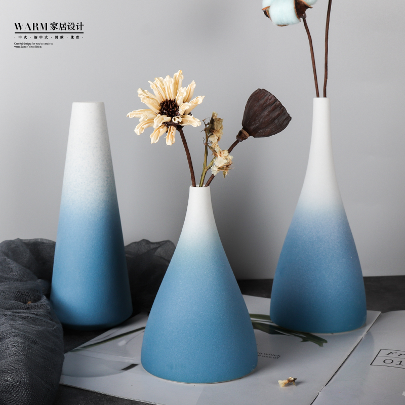 Jingdezhen small vase swinging pieces Ceramic Living Room Flower Arrangement Drying Flowers Home Decoration Nordic Modern Minimalist Ins blue