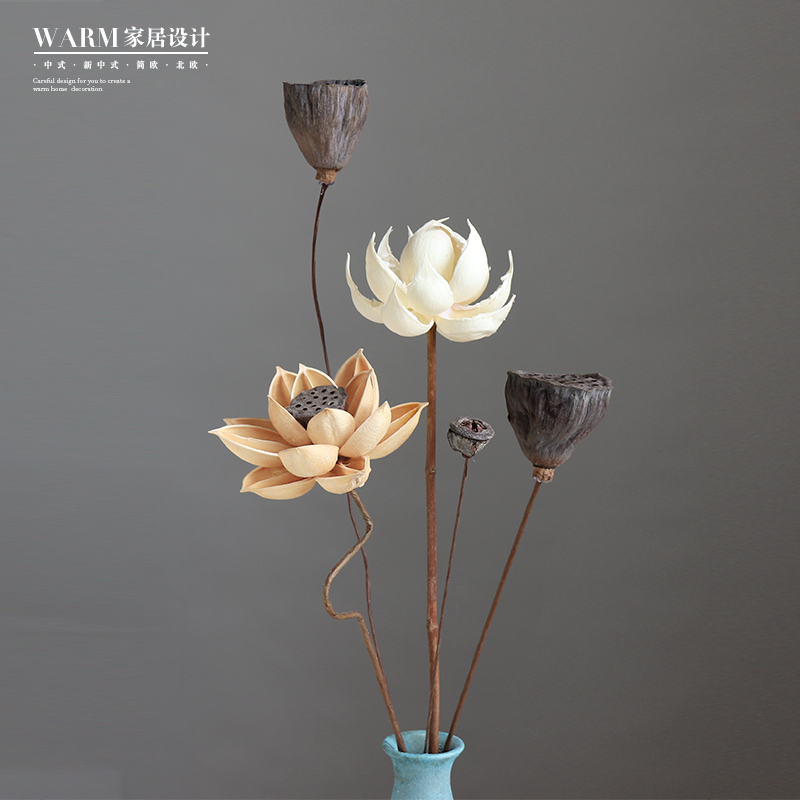 Dried flower bouquet real flower ornament lotus lotus lotus Zen Chinese vase decoration flower arrangement home living room decoration small bouquet