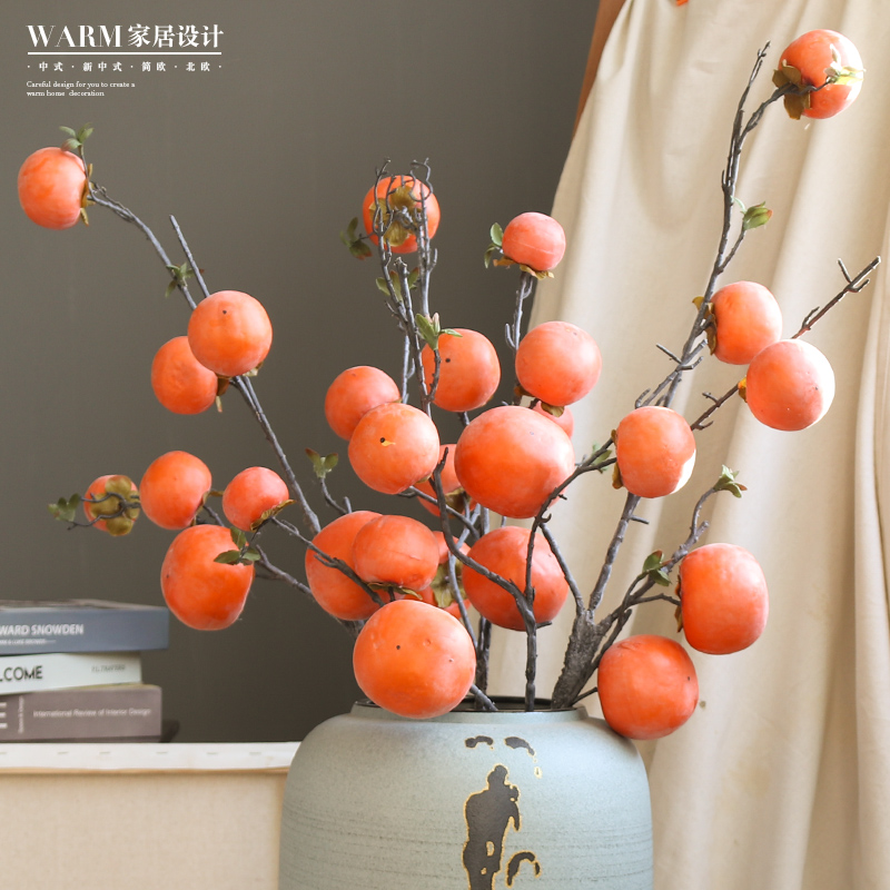 Emulated flower persimmon fruit branches Fake Flower Pendulum Pieces Living-room Decoration Furnishing Flowers Landing Tabletop Dry Flowers Things Ruyi