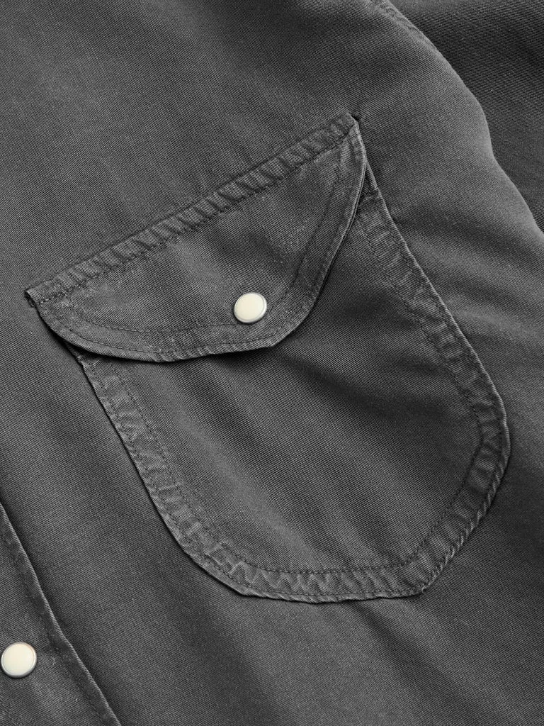 Американская рубашка WYTHE из TENCEL черная с черной небесной хлопковой жемчужной жемчужной подкладкой