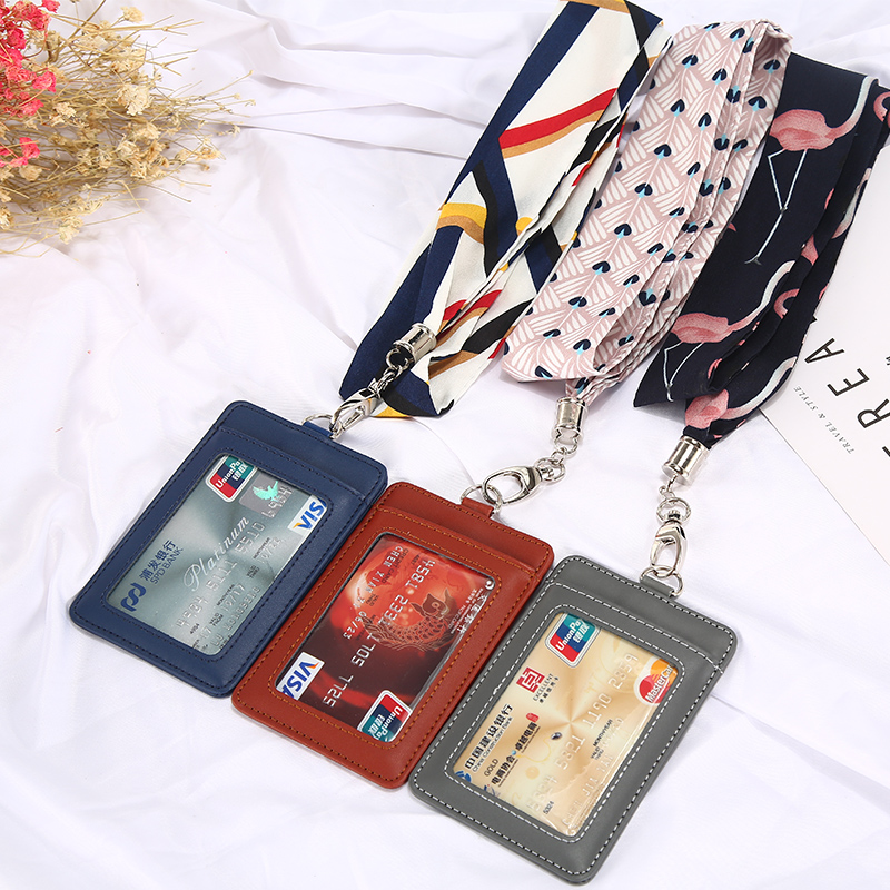 Student school card meal card Bus bank card badge Tide card work card card sleeve with high-quality silk scarf lanyard South Korea