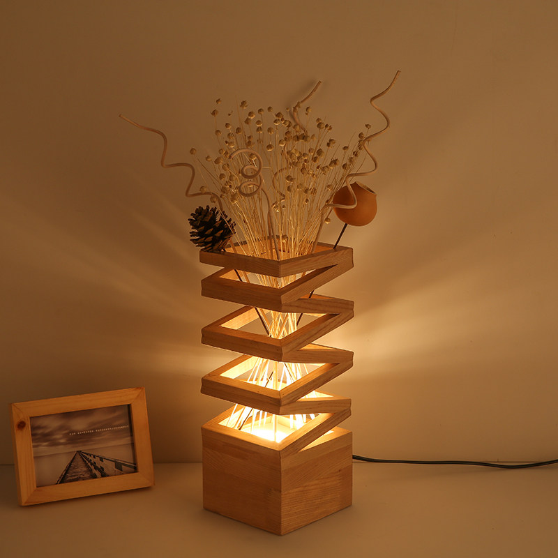 Creative Minimalist Desk Lamp Decoration Log Flower Arrangement Cozy Romantic Bedroom Bedside Living-room Bookroom Charging LED Table Light
