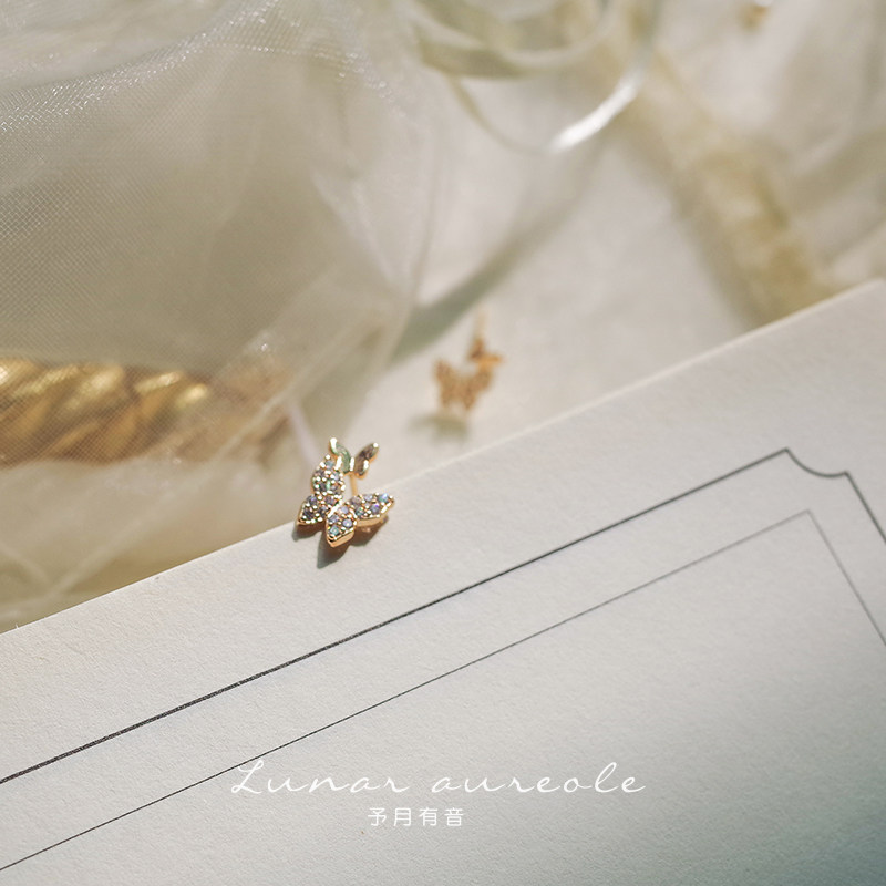 Yuyue has a sound Butterfly fairy ear acupuncture s925 silver needle a two-wear simple asymmetric design gift for women