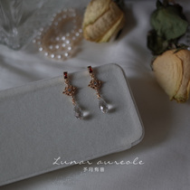 Given month with voice s925 silver ear nail light retro crystal red earbuds brief teenage girl Temperament Gift New Pindi