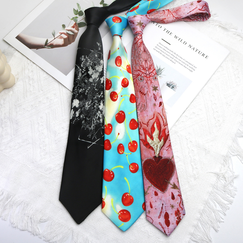 Tie, Shirt, Unisex, Artistic, Pink, Niche, College Style, Casual Accessory, Design Sense, Y2K, Unique, Flame Heart