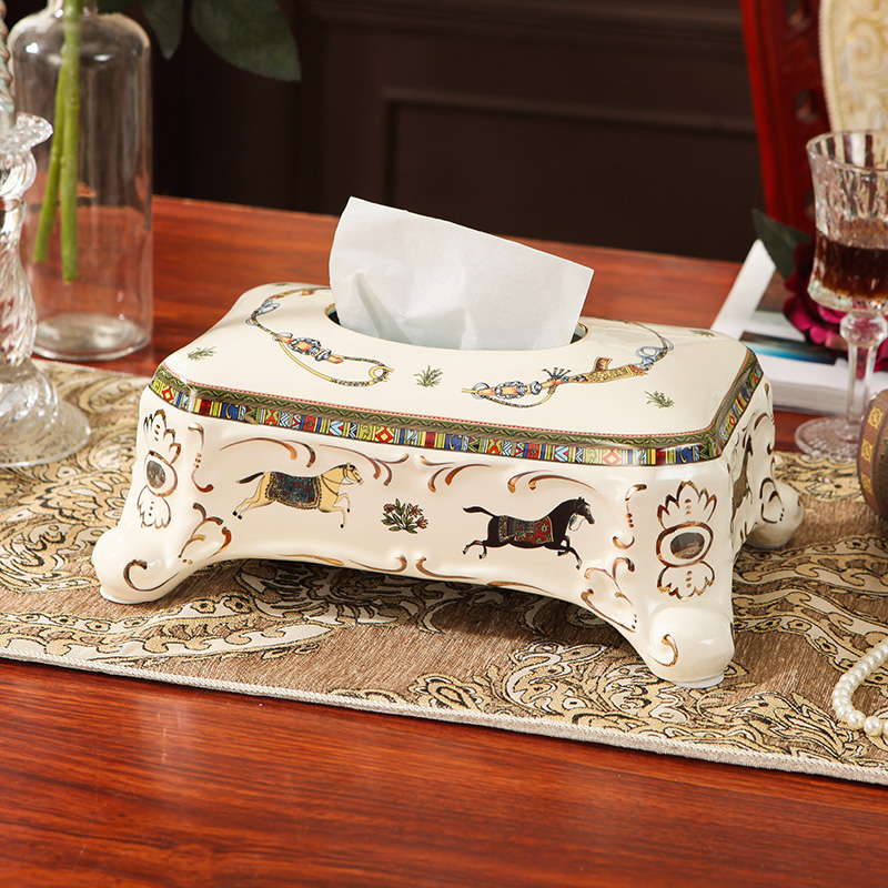 European luxury ceramic tissue box creative home living room coffee table desktop napkin toilet paper box home decoration