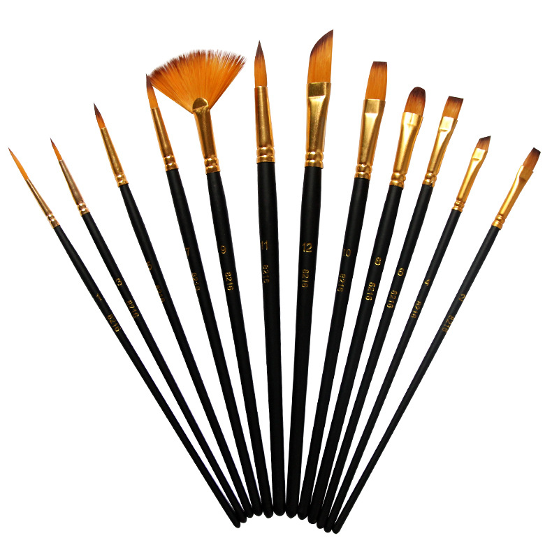 Xin Bowen Cross-border Watercolor Gouache Oil Brush 12 Set Art Painting Brush Nylon Hair Brush Customization