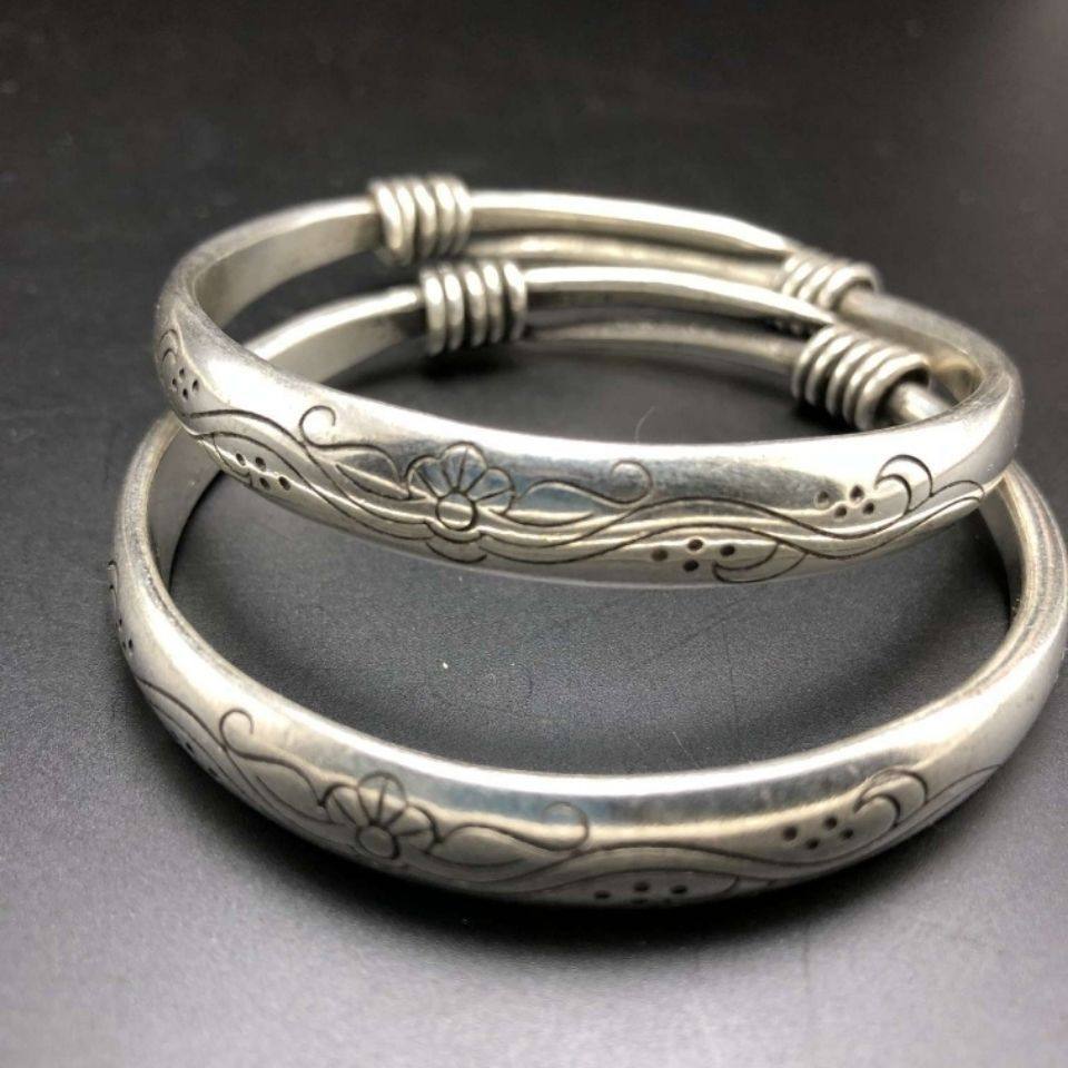Antique collection old silver bracelet Pisces ethnic wind silver ornament 925 silver old object push pull silver bracelet children's pair